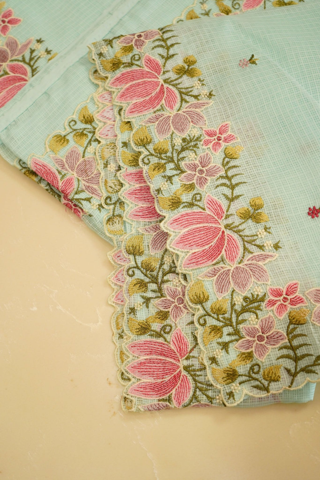 Aqua Bloom – Pure Kota French Knot Saree - Thoranam Sarees