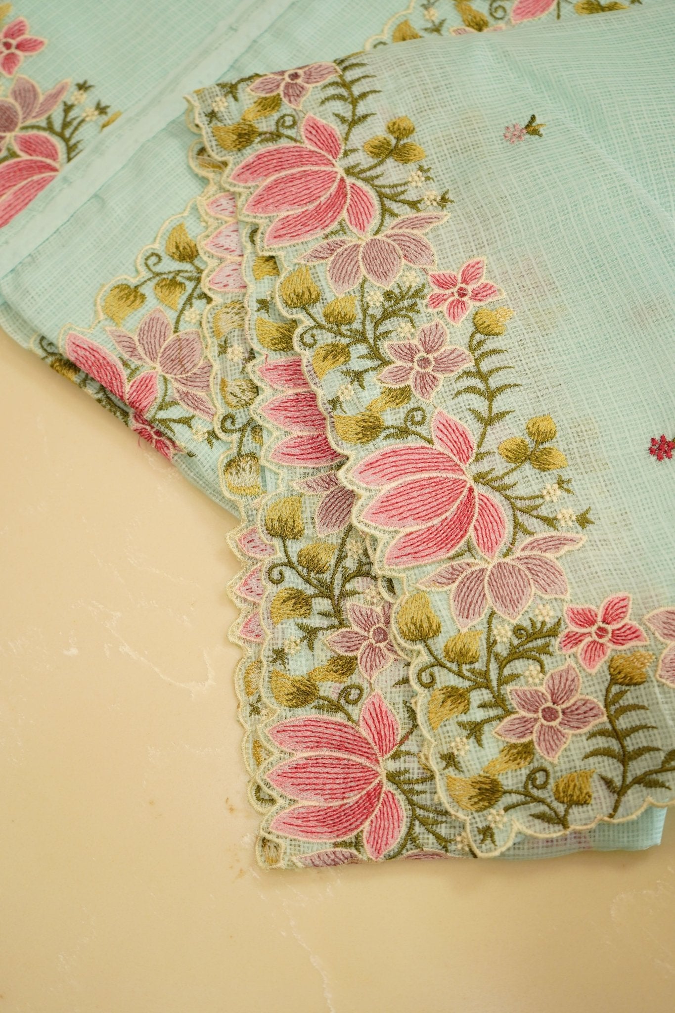Aqua Bloom – Pure Kota French Knot Saree - Thoranam Sarees