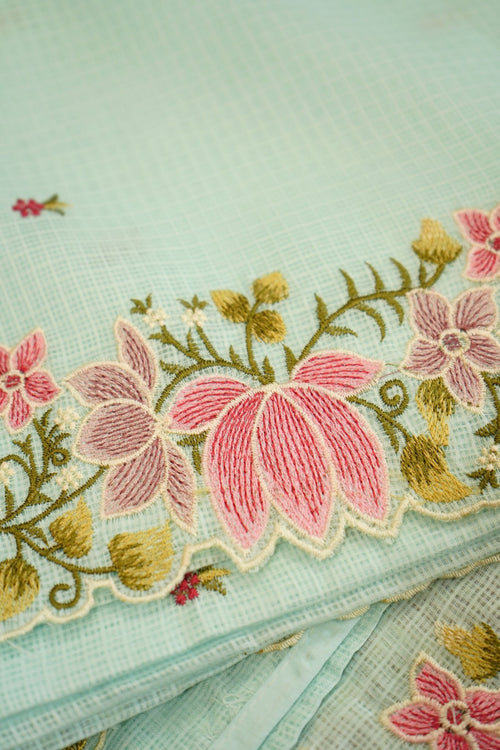 Aqua Bloom – Pure Kota French Knot Saree - Thoranam Sarees