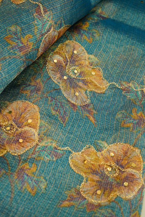 Aqua Blossom – Neem Silk Saree - Thoranam Sarees