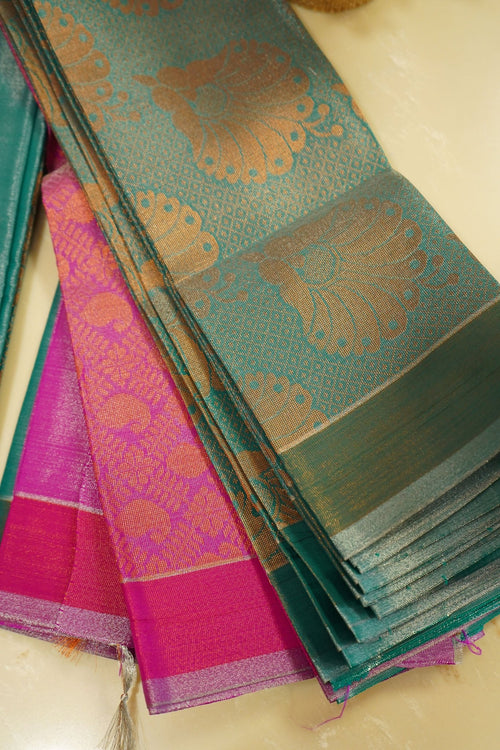 Aqua Blush – Semi Kanchipuram Silk Saree - Thoranam Sarees
