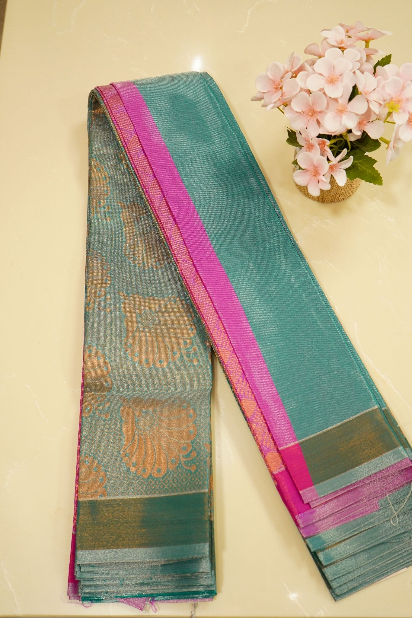 Aqua Blush – Semi Kanchipuram Silk Saree - Thoranam Sarees