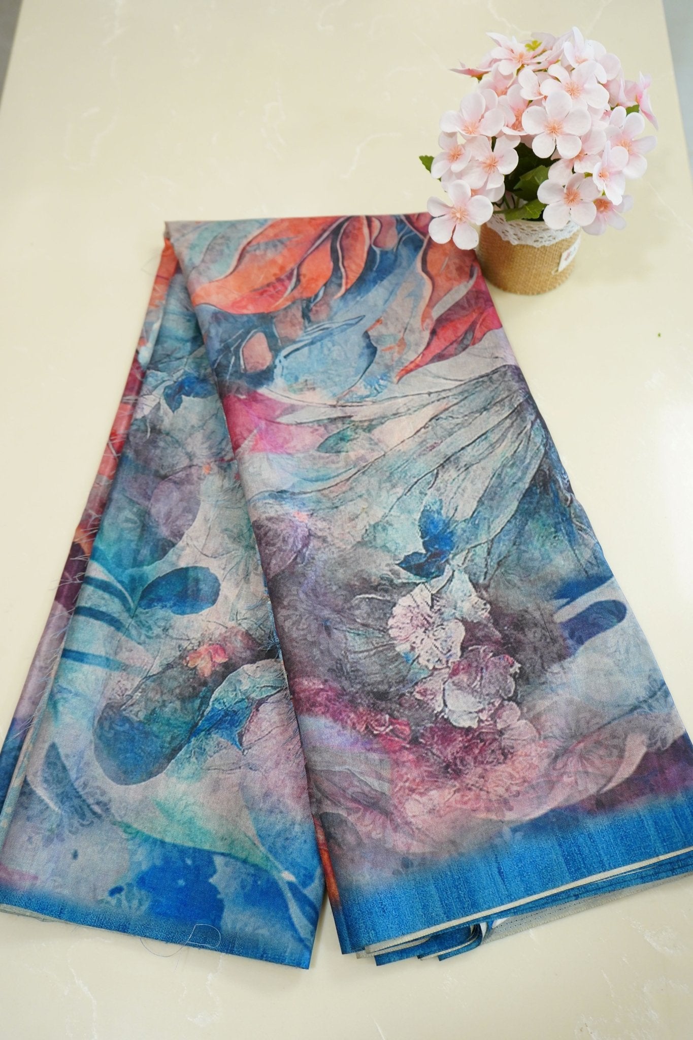 Azure Bloom – Cotton Silk Saree - Thoranam Sarees