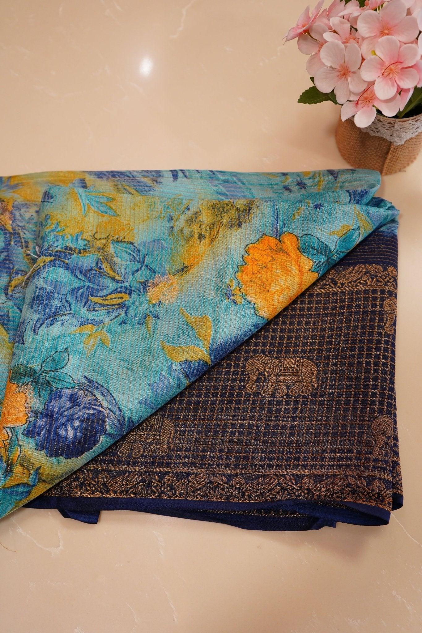 Azure Blossom – Premium Fancy Saree - Thoranam Sarees