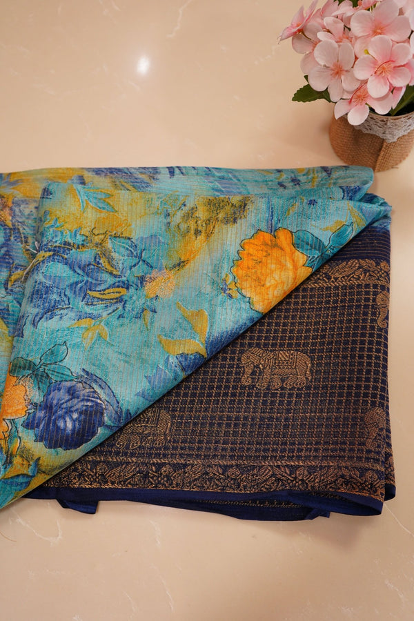 Azure Blossom – Premium Fancy Saree - Thoranam Sarees
