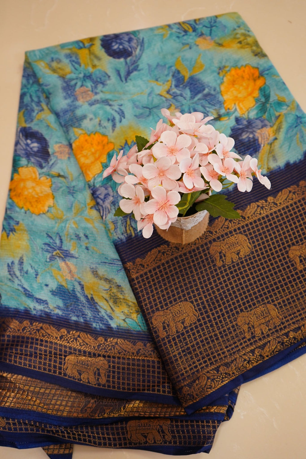 Azure Blossom – Premium Fancy Saree - Thoranam Sarees
