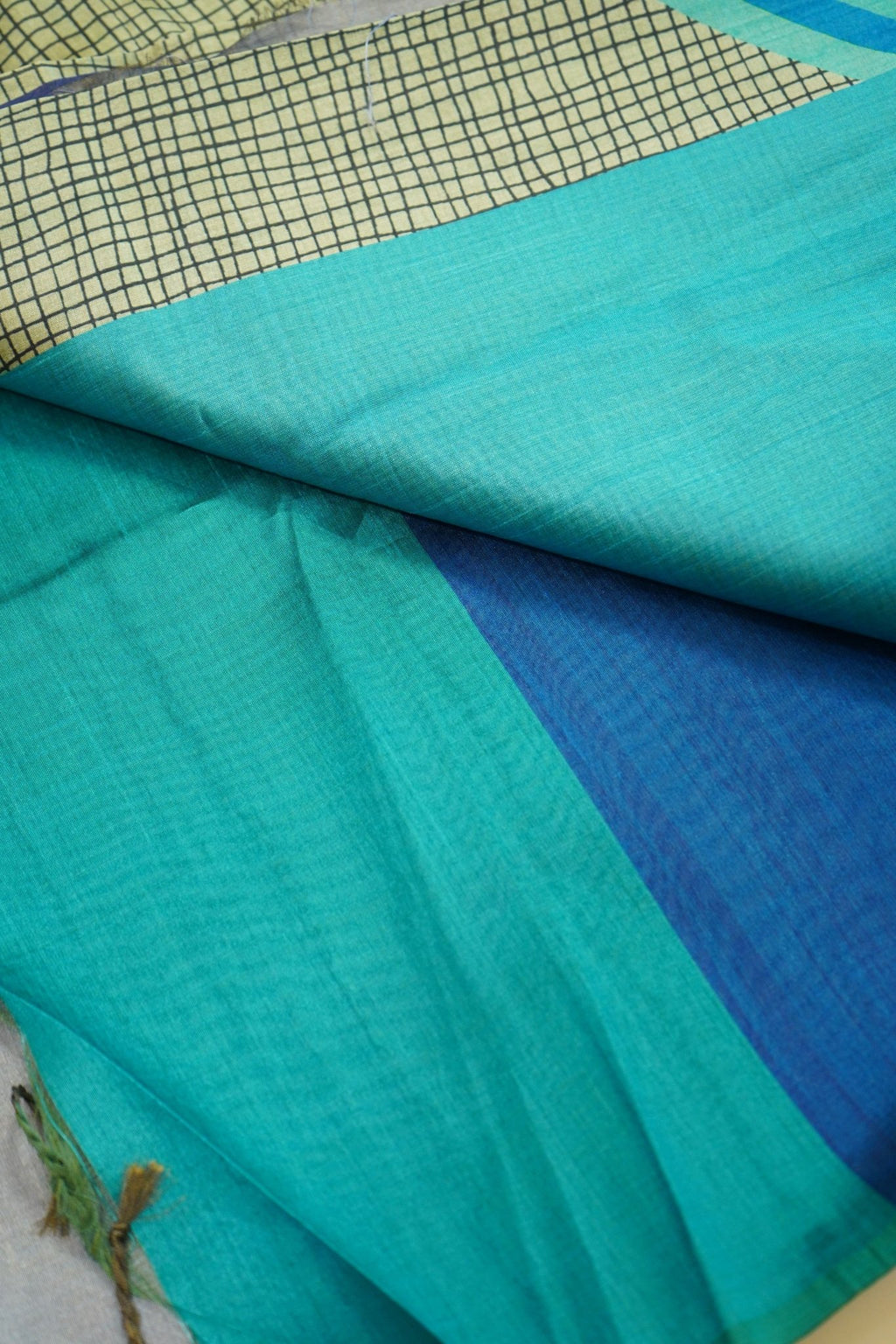 Azure Chevron – Semi Tussar Saree - Thoranam Sarees