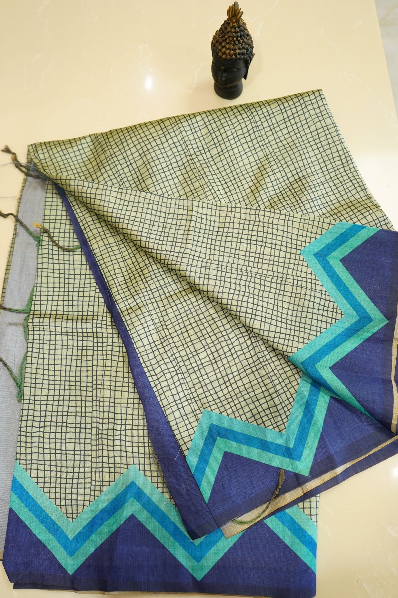 Azure Chevron – Semi Tussar Saree - Thoranam Sarees