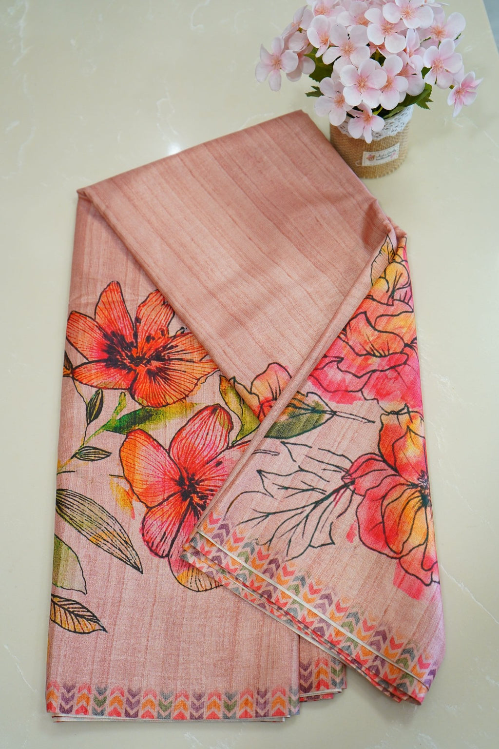 Blush Blossom – Digital Print Saree with Blouse - Thoranam Sarees