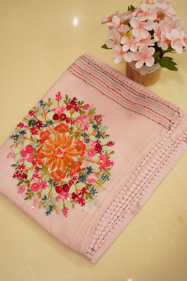 Blush Jardin – Pure Kota French Knot Saree - Thoranam Sarees