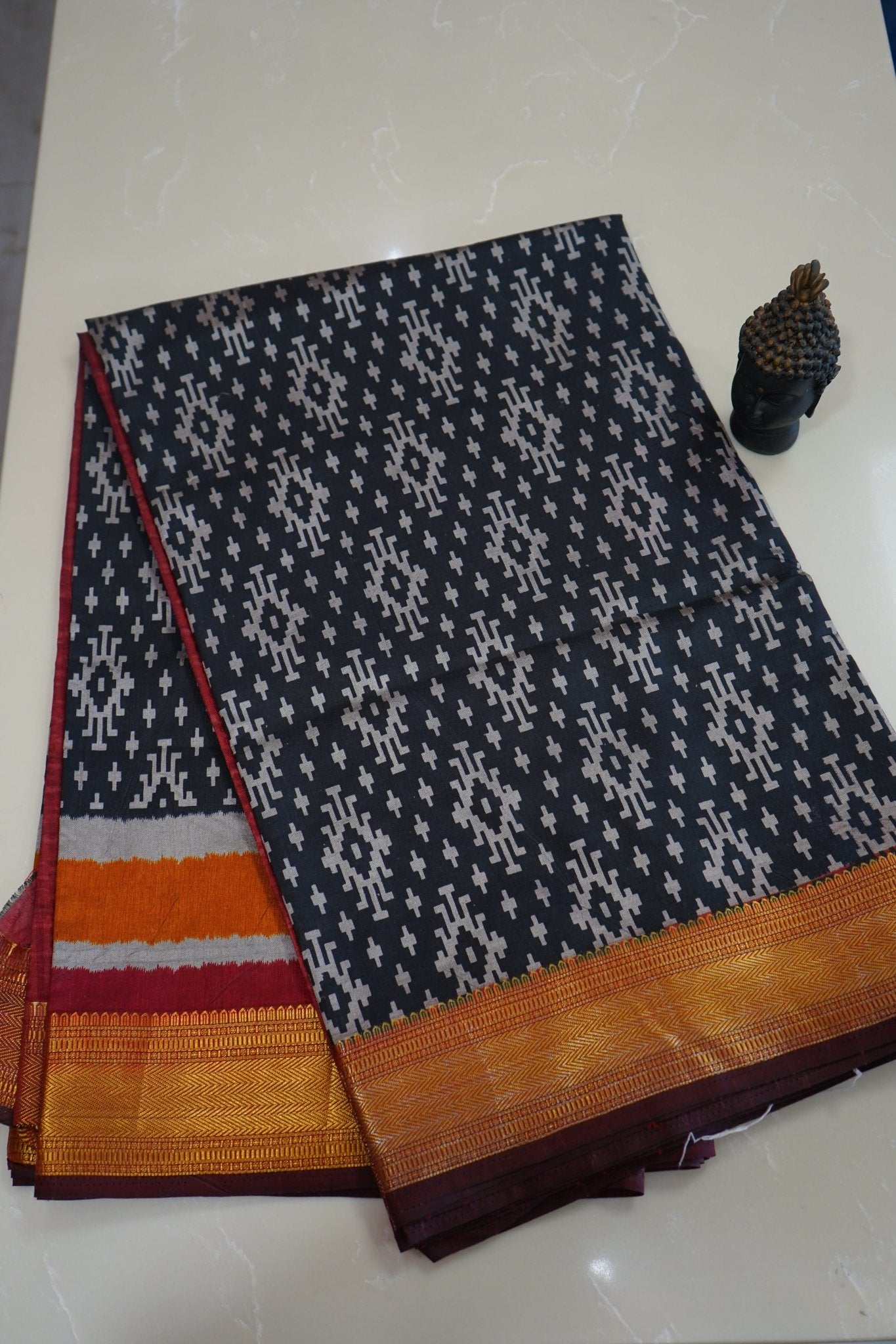 Charcoal Ikat – Premium Fancy Saree - Thoranam Sarees