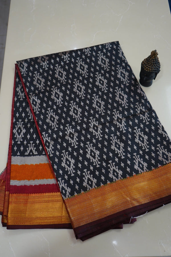 Charcoal Ikat – Premium Fancy Saree - Thoranam Sarees