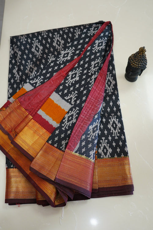 Charcoal Ikat – Premium Fancy Saree - Thoranam Sarees