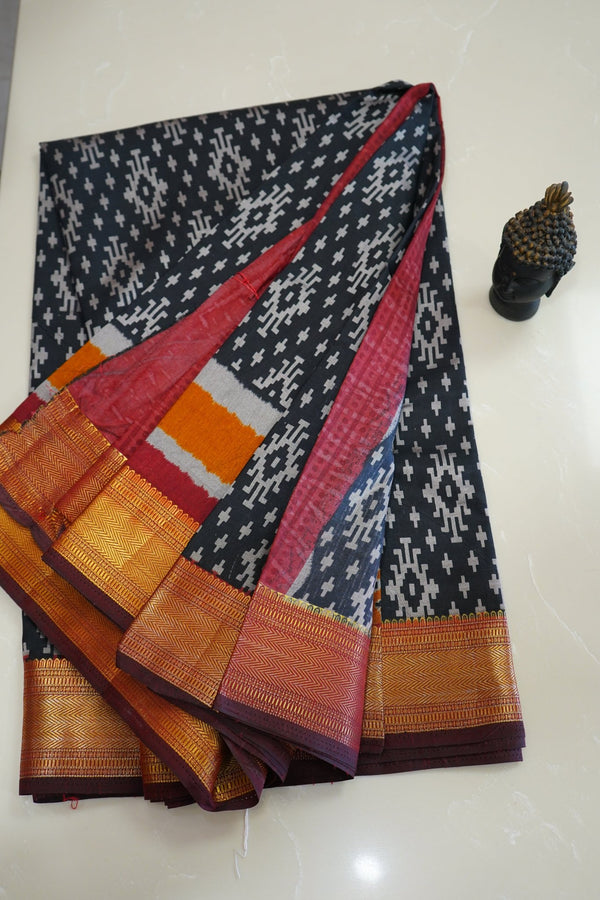 Charcoal Ikat – Premium Fancy Saree - Thoranam Sarees
