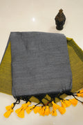 Charcoal Mustard – Mul Cotton Saree - Thoranam Sarees