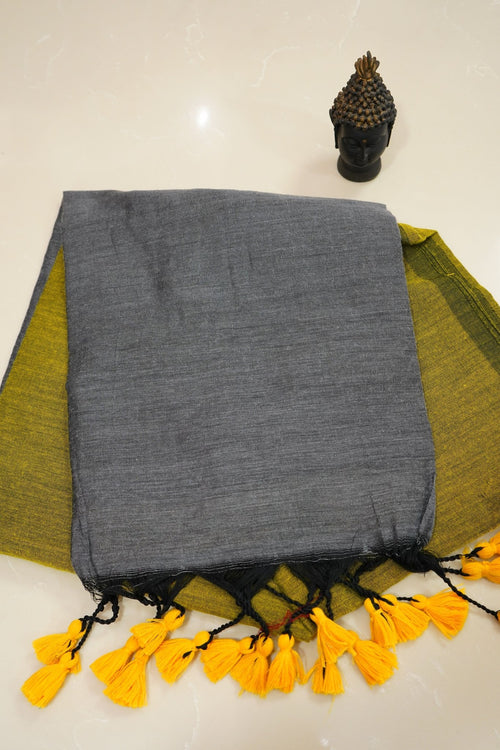 Charcoal Mustard – Mul Cotton Saree - Thoranam Sarees