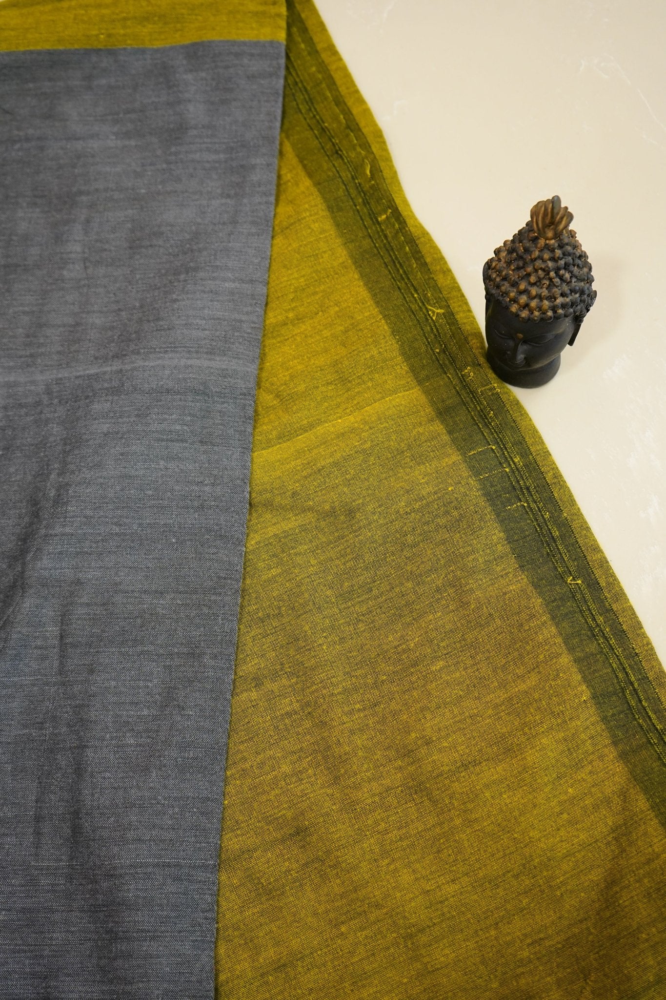 Charcoal Mustard – Mul Cotton Saree - Thoranam Sarees