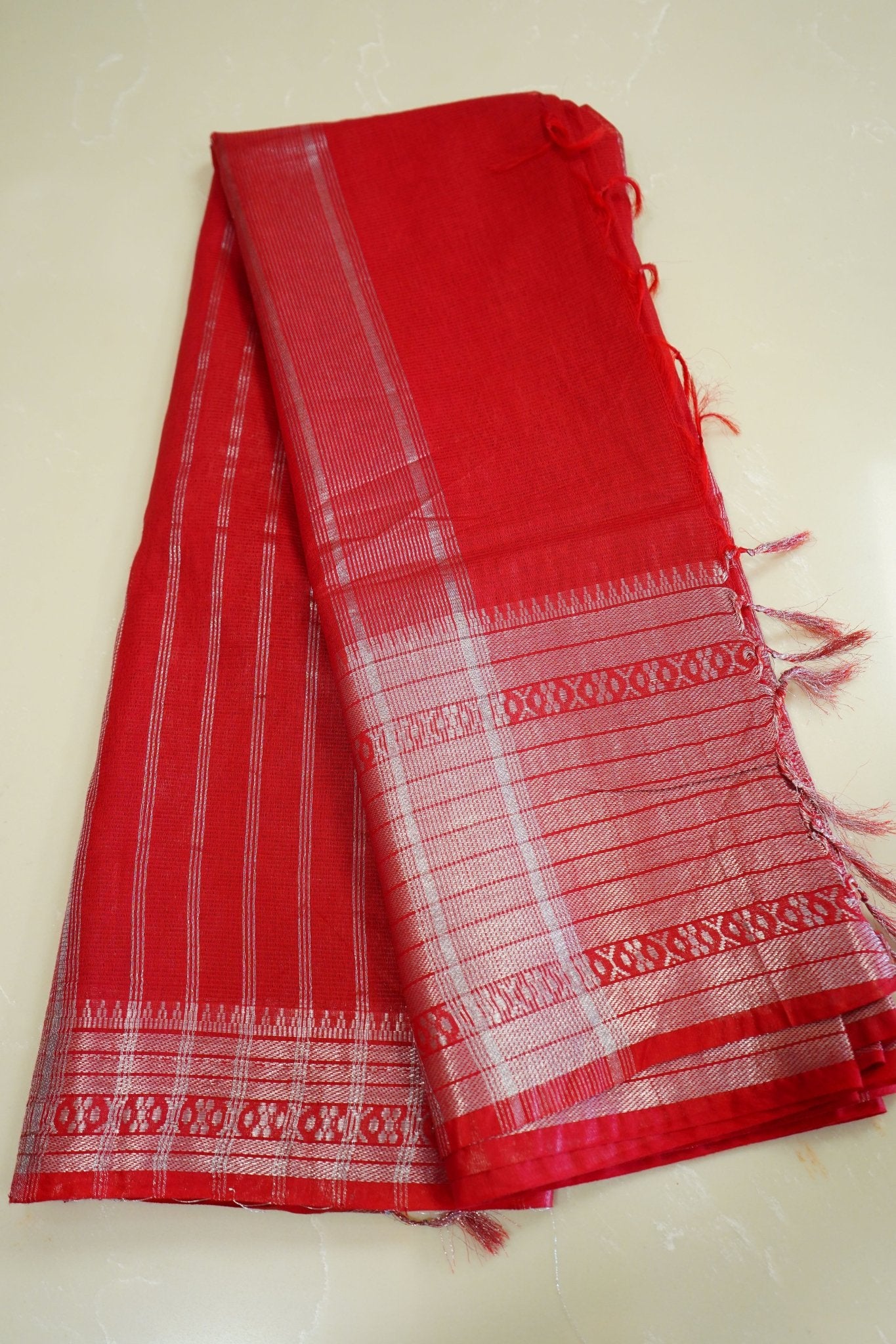 Crimson Heritage – Semi Mangalagiri Saree - Thoranam Sarees