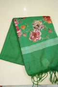 Emerald Blossom – Semi Linen Floral Saree - Thoranam Sarees