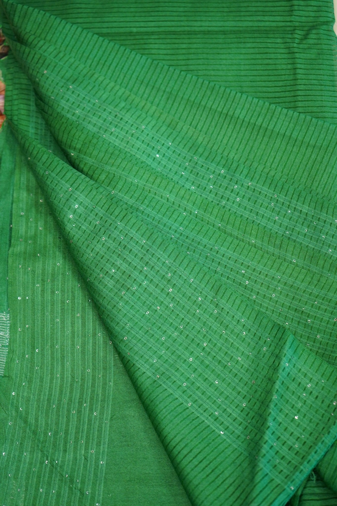Emerald Blossom – Semi Linen Floral Saree - Thoranam Sarees