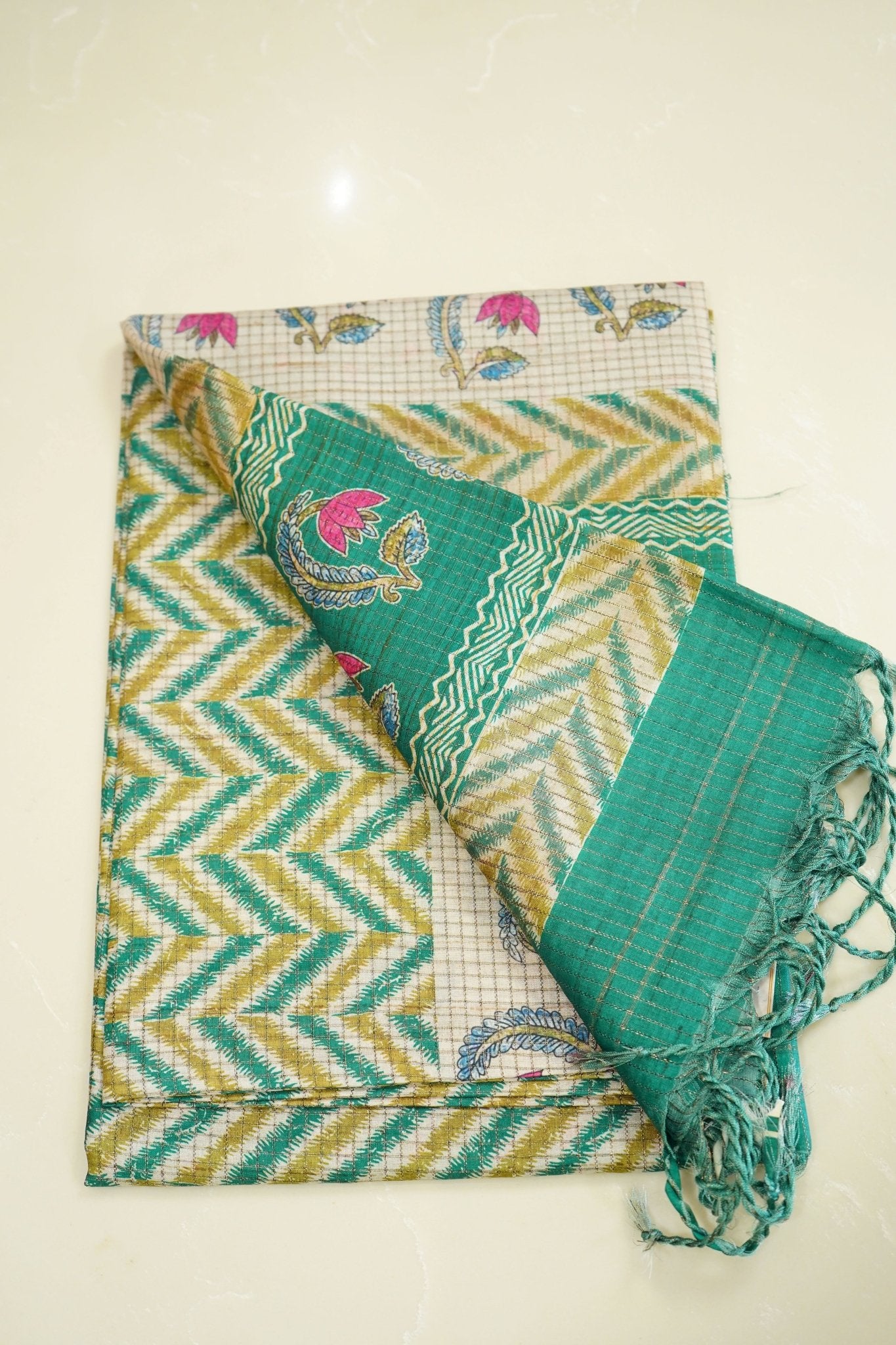 Emerald Chevron – Semi Tussar Saree - Thoranam Sarees
