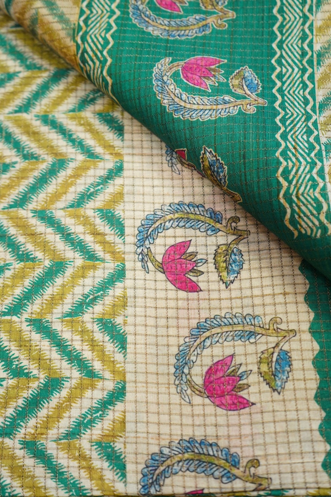 Emerald Chevron – Semi Tussar Saree - Thoranam Sarees