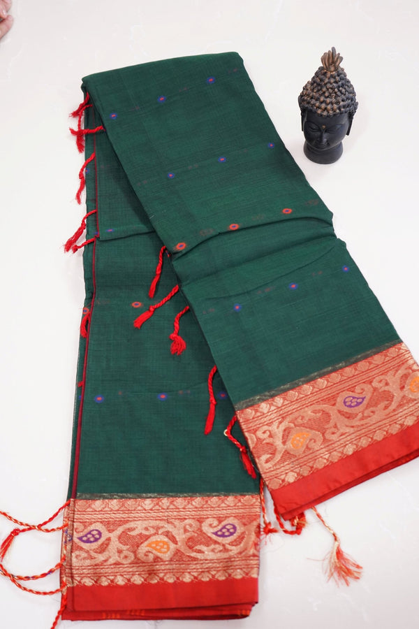 Emerald Heritage – Bengali Cotton with Zari Border - Thoranam Sarees