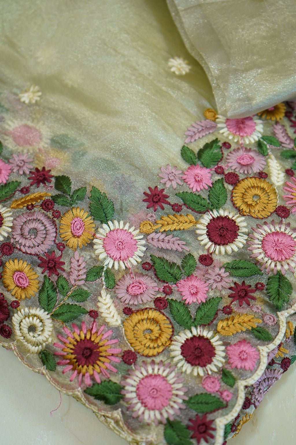 Ivory Bloom – Crushed Pure Organza Saree - Thoranam Sarees