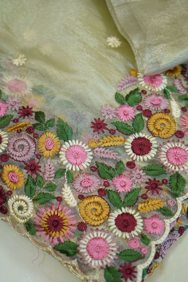 Ivory Bloom – Crushed Pure Organza Saree - Thoranam Sarees