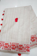 Ivory Bloom – Linen Cotton Saree - Thoranam Sarees