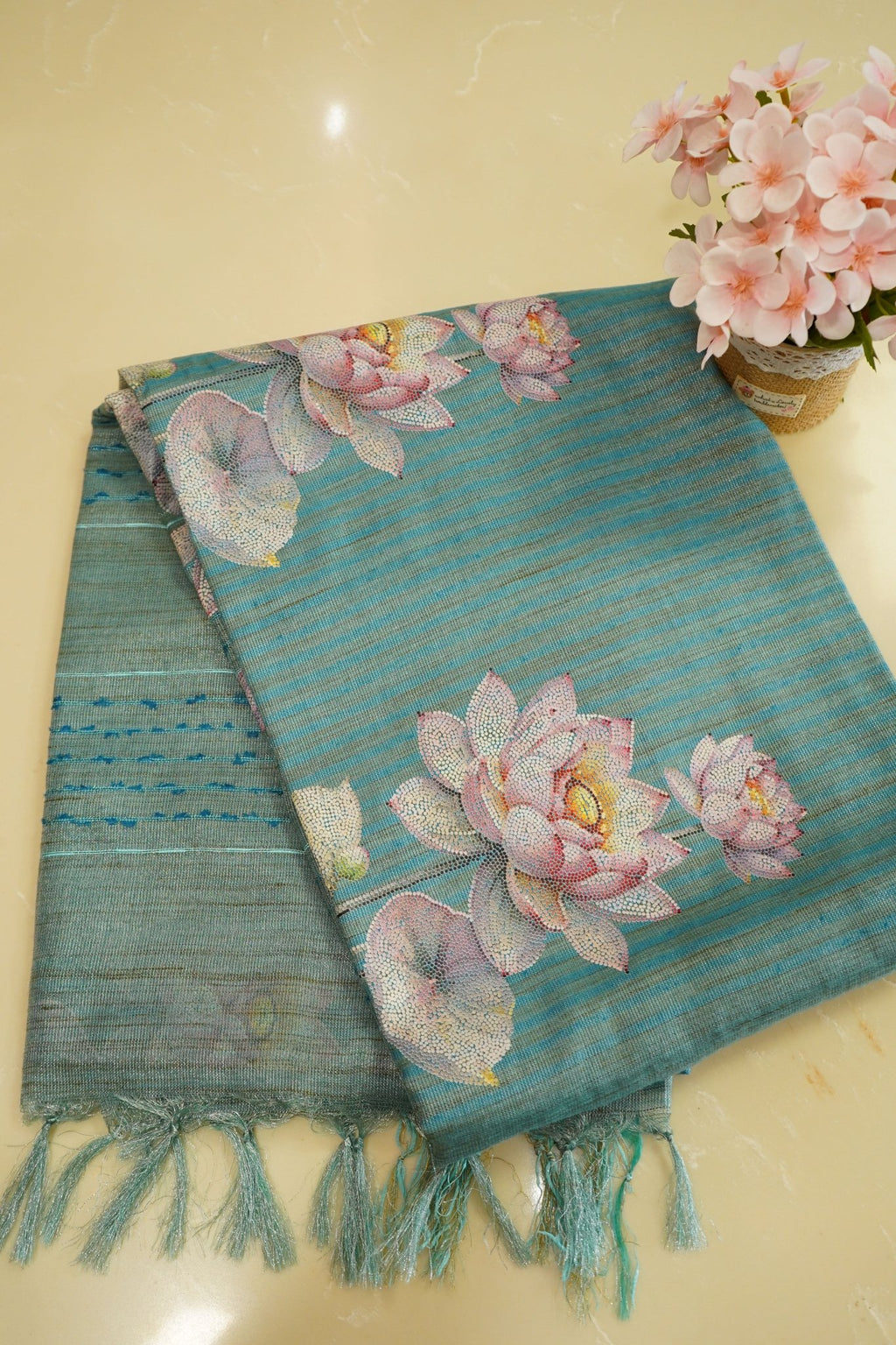 Lotus Breeze – Premium Linen Fancy Saree - Thoranam Sarees
