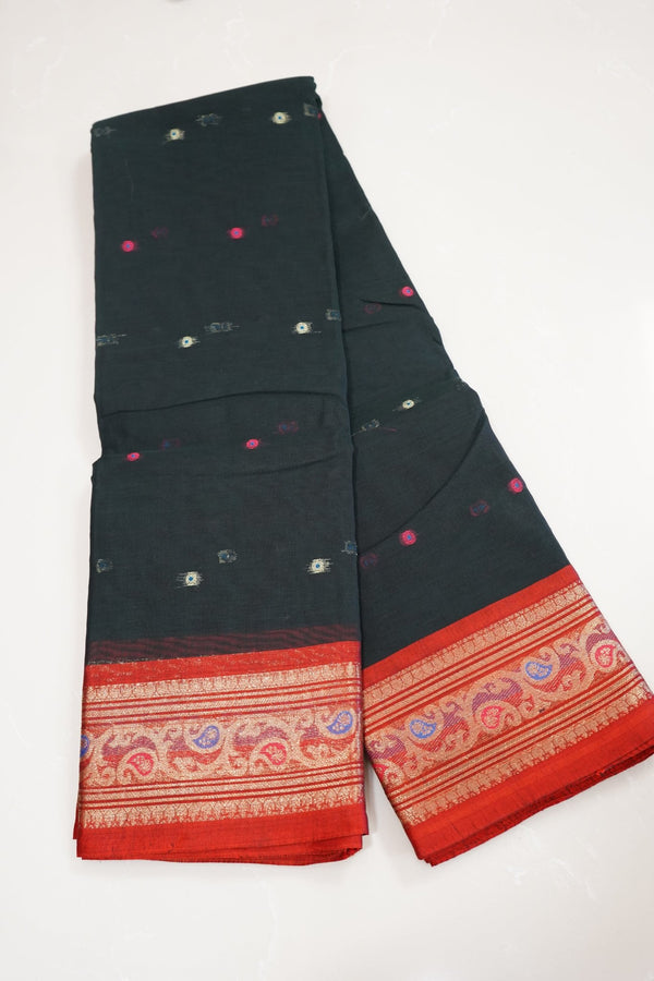 Midnight Heritage – Bengali Cotton with Zari Border - Thoranam Sarees