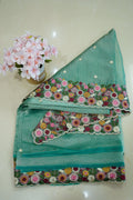 Mint Blossom – Crushed Pure Organza Saree - Thoranam Sarees