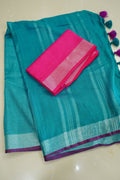 Ocean Bloom – Linen Cotton Saree - Thoranam Sarees