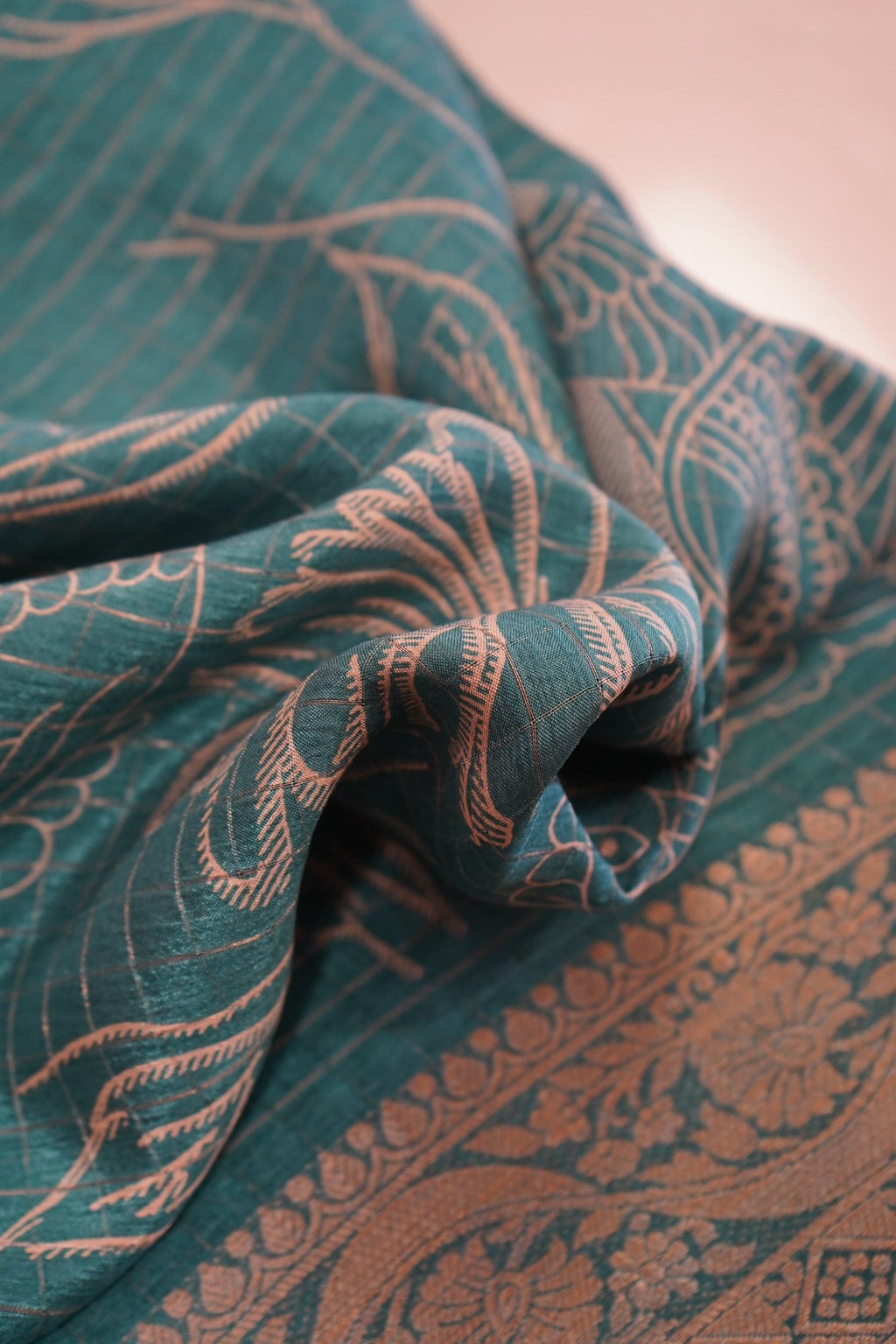 Peacock Teal – Semi Kanchi Saree - Thoranam Sarees