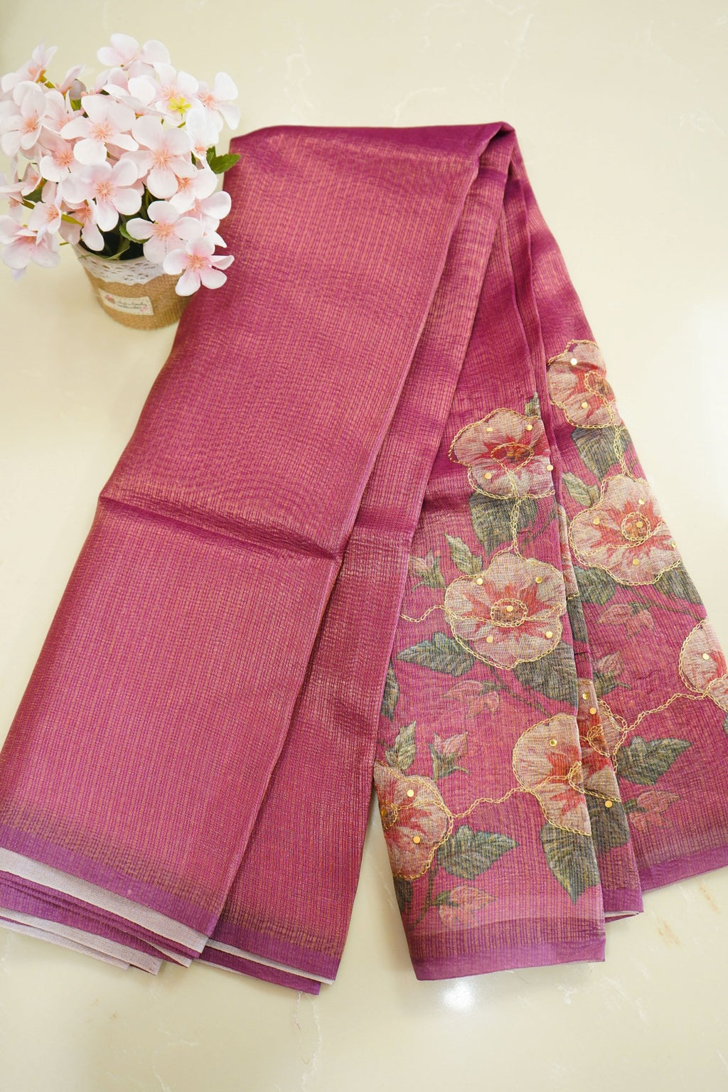 Rosé Bloom – Neem Silk Saree - Thoranam Sarees