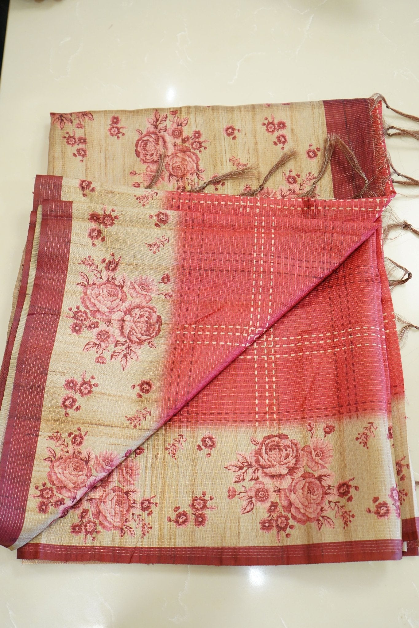 Rosewood Bloom – Semi Tussar Silk Saree - Thoranam Sarees