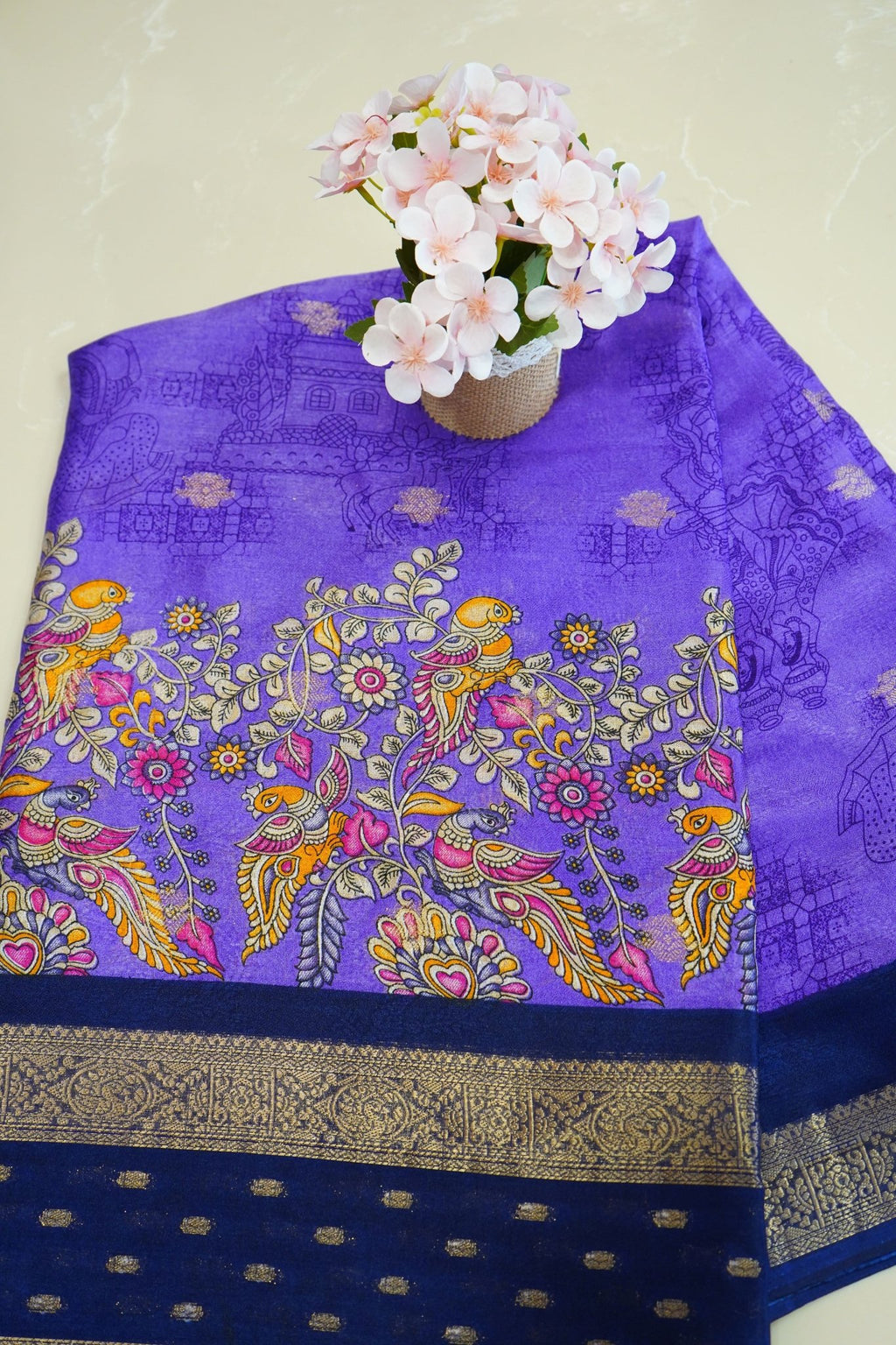 Royal Amethyst Aviary – Premium Fancy Saree - Thoranam Sarees