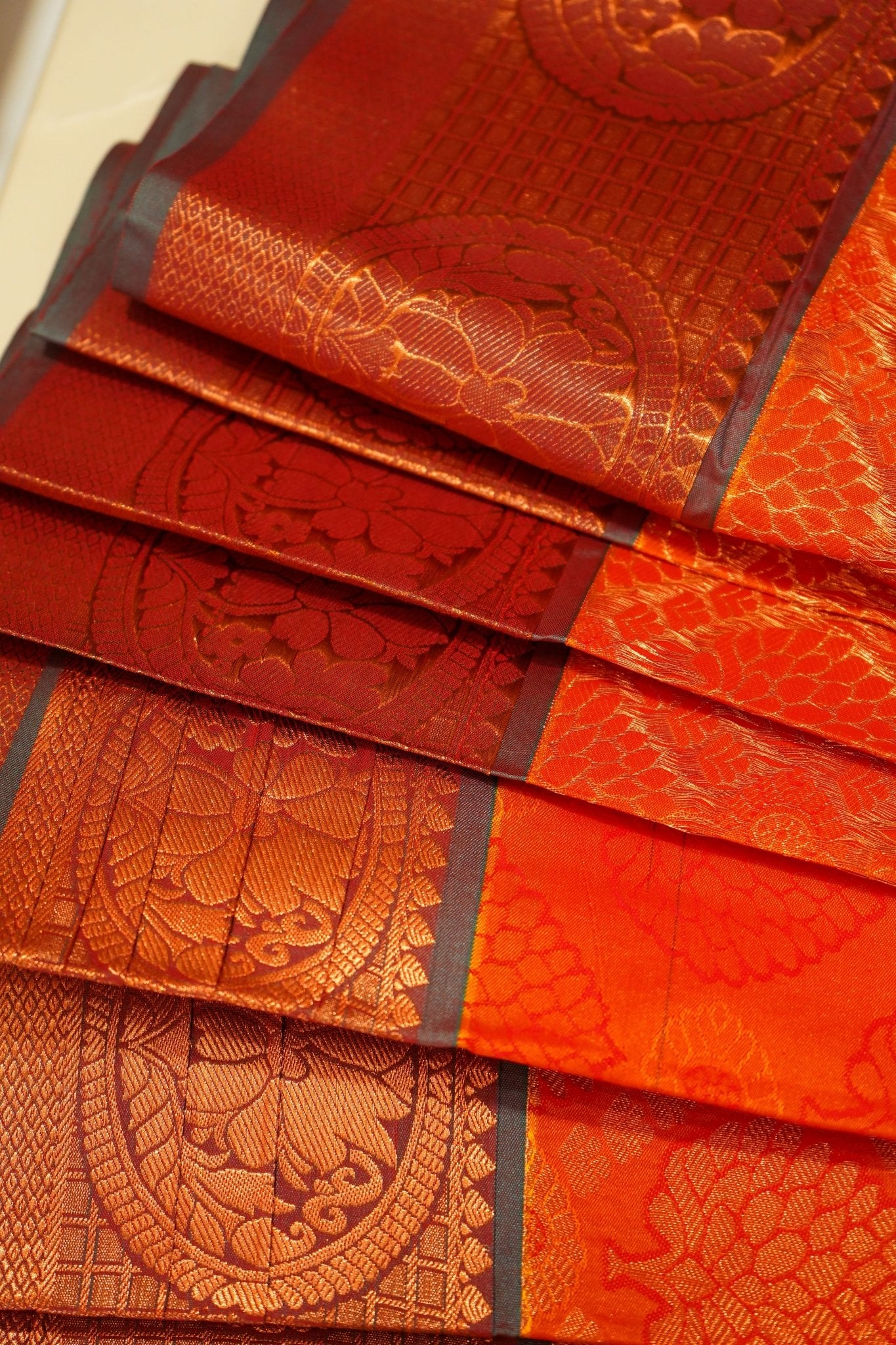 Saffron Royale – Semi Kanchipuram Silk Saree - Thoranam Sarees
