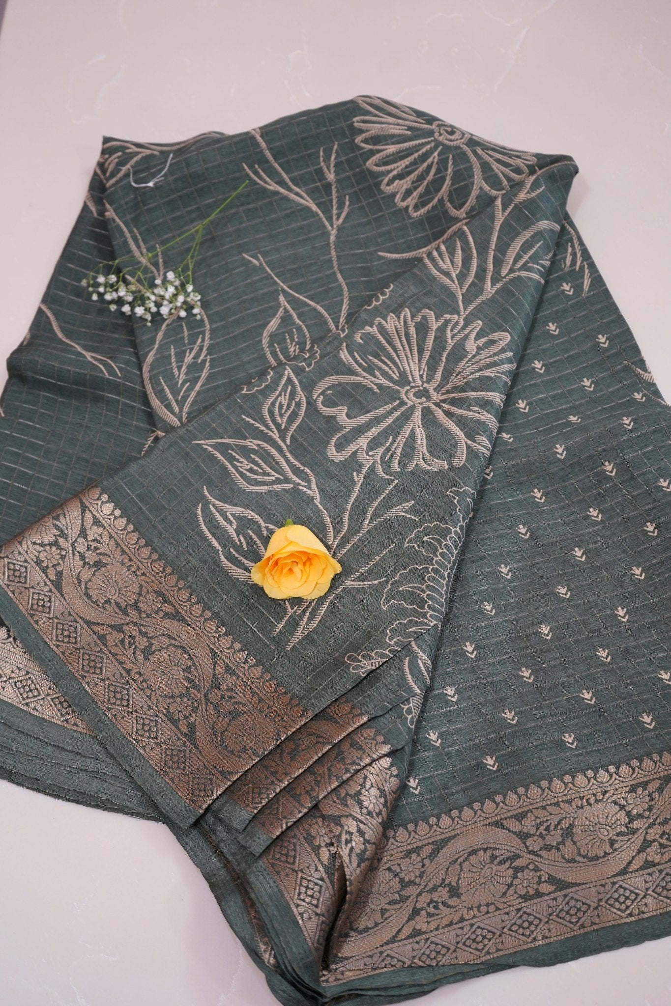 Sage Blossom – Premium Semi Cotton Saree - Thoranam Sarees