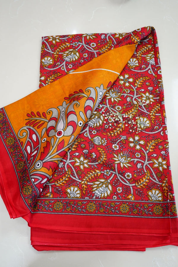 Scarlet Bloom – Jaipuri Cotton Saree - Thoranam Sarees