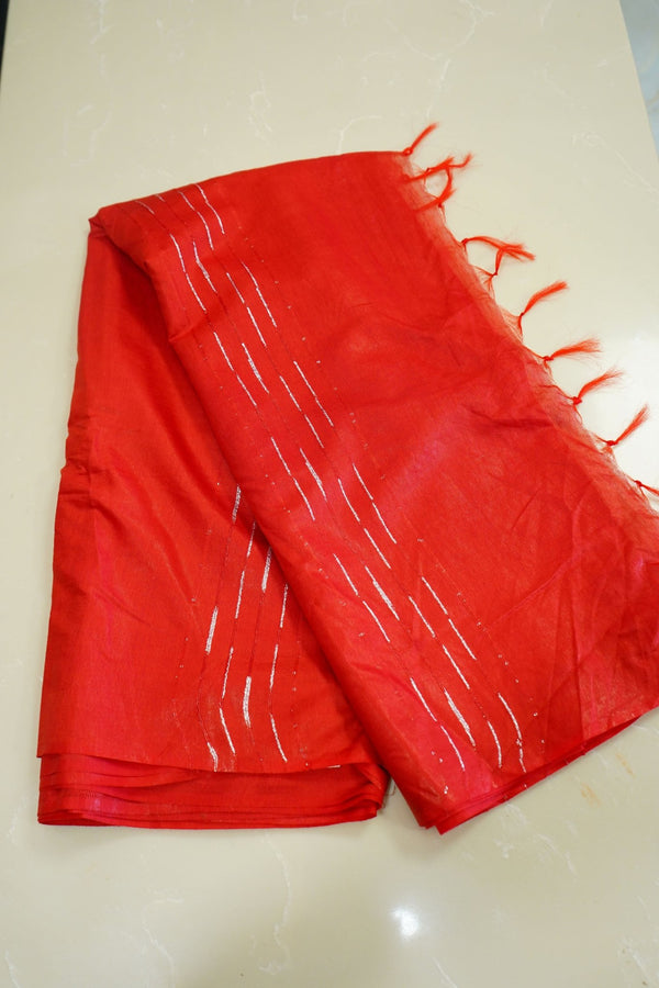 Scarlet Glow – Linen Cotton Saree - Thoranam Sarees