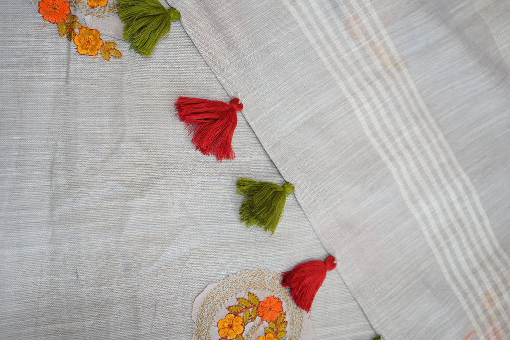 Silver Blossom Semi Cotton Saree - Thoranam Sarees