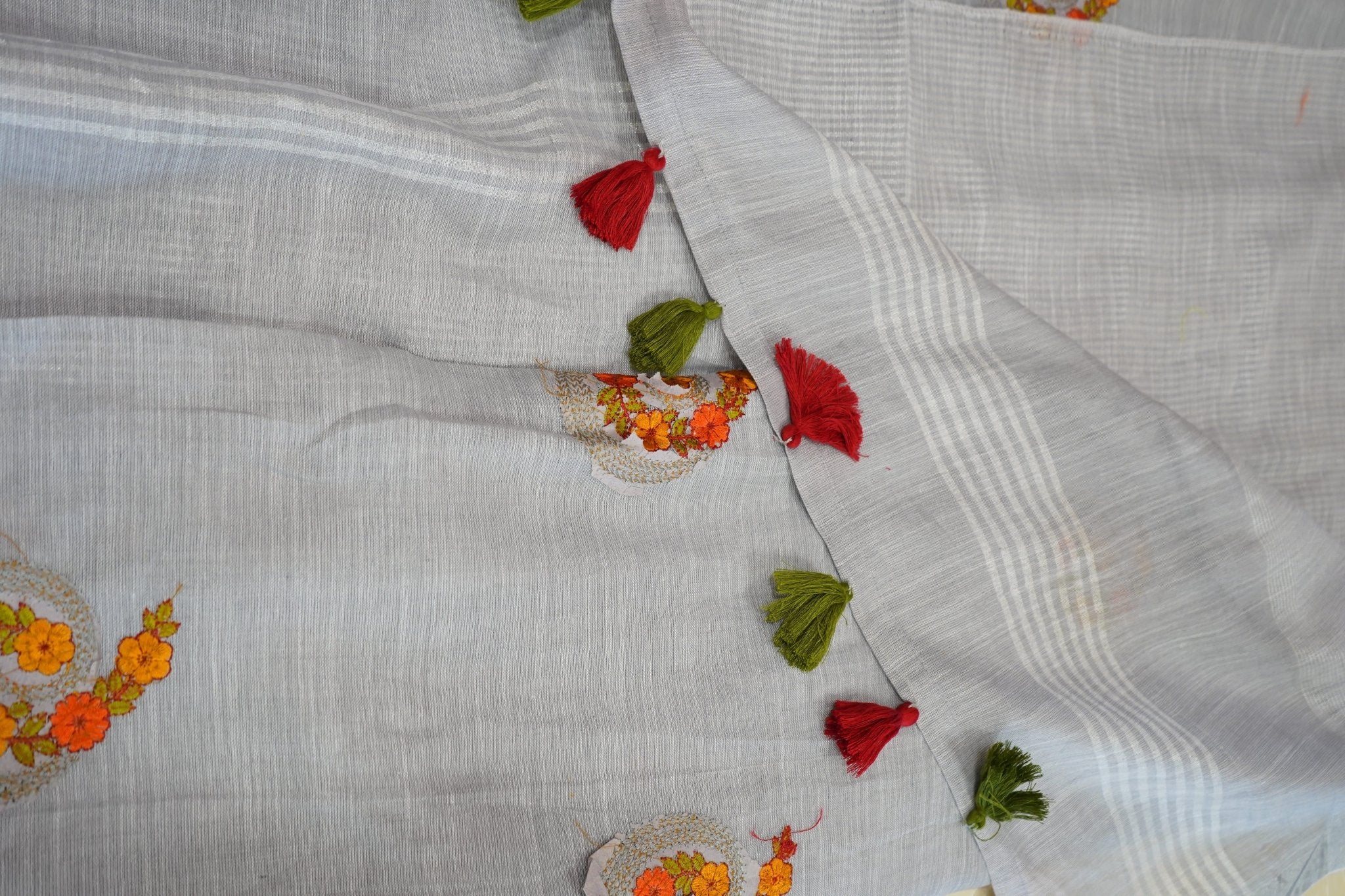 Silver Blossom Semi Cotton Saree - Thoranam Sarees