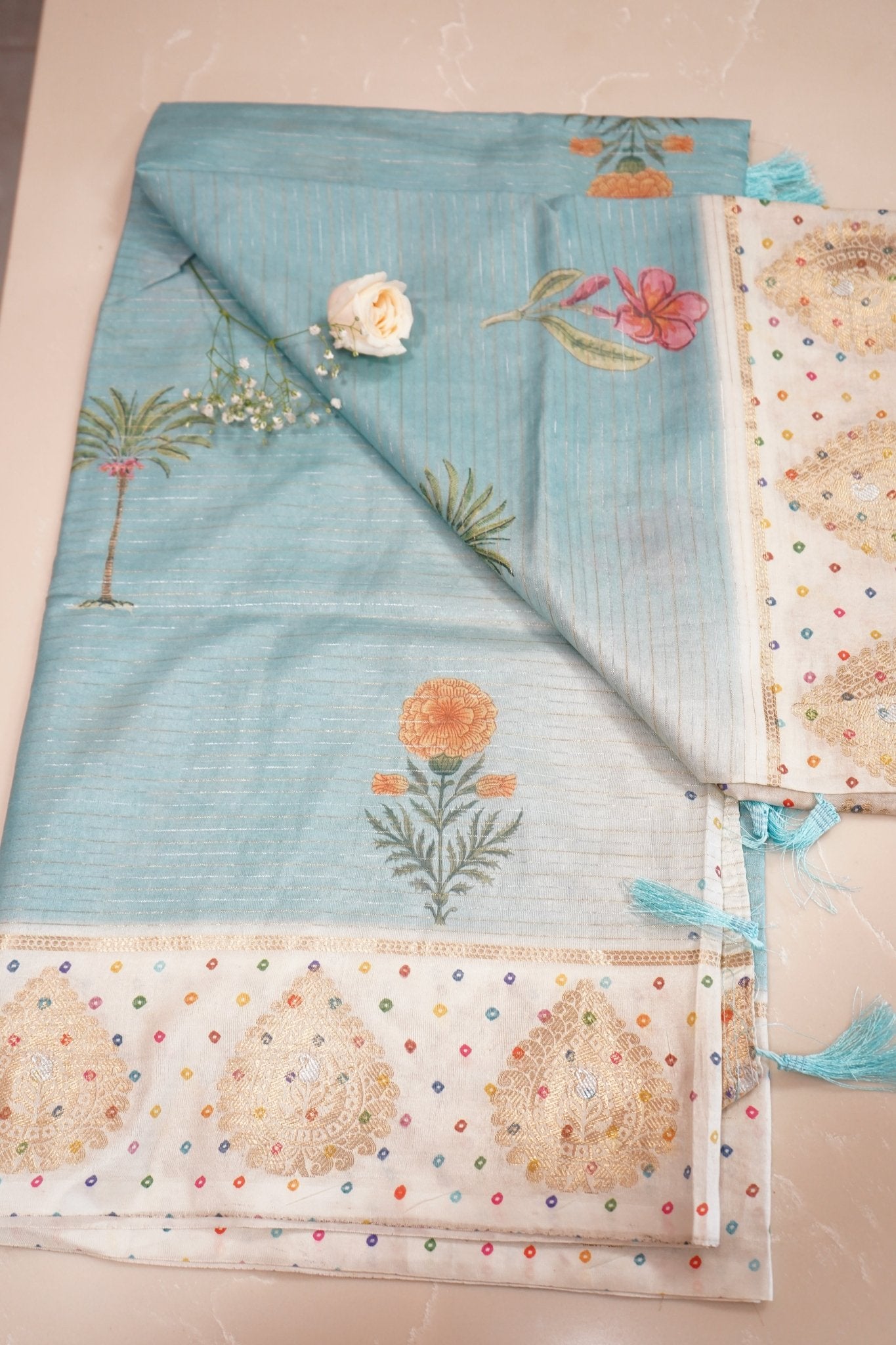 Sky Bloom – Premium Semi Cotton Saree - Thoranam Sarees