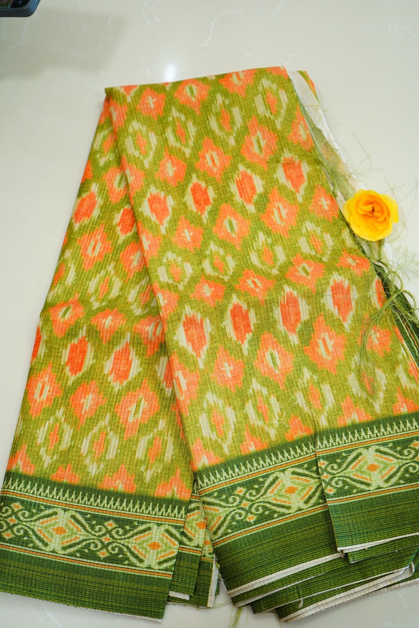 Verdant Ikat – Bamboo Cotton Silk Saree - Thoranam Sarees