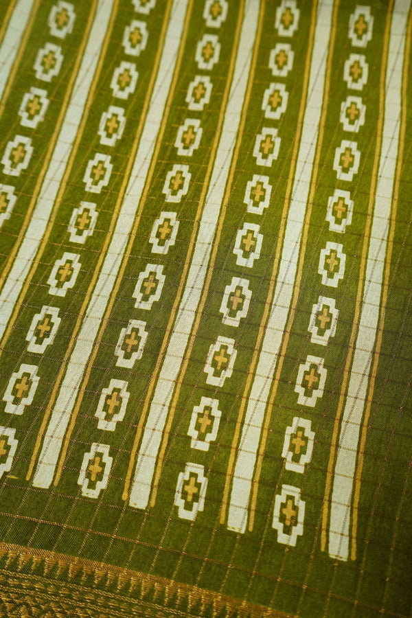 Verdant Ikat – Bamboo Cotton Silk Saree - Thoranam Sarees